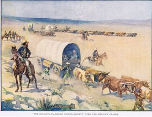 De ossenwagens kronkelden langzaam over de golvende vlaktes door Joseph Ratcliffe Skelton